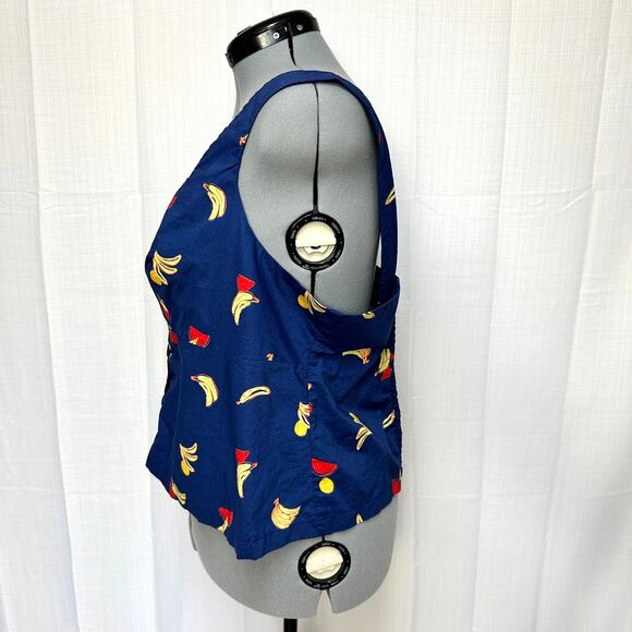 ModCloth Fruit Novelty Print Button Up Crop Top Thick Strap Smocked Back Sz: 2X - Picture 2 of 6